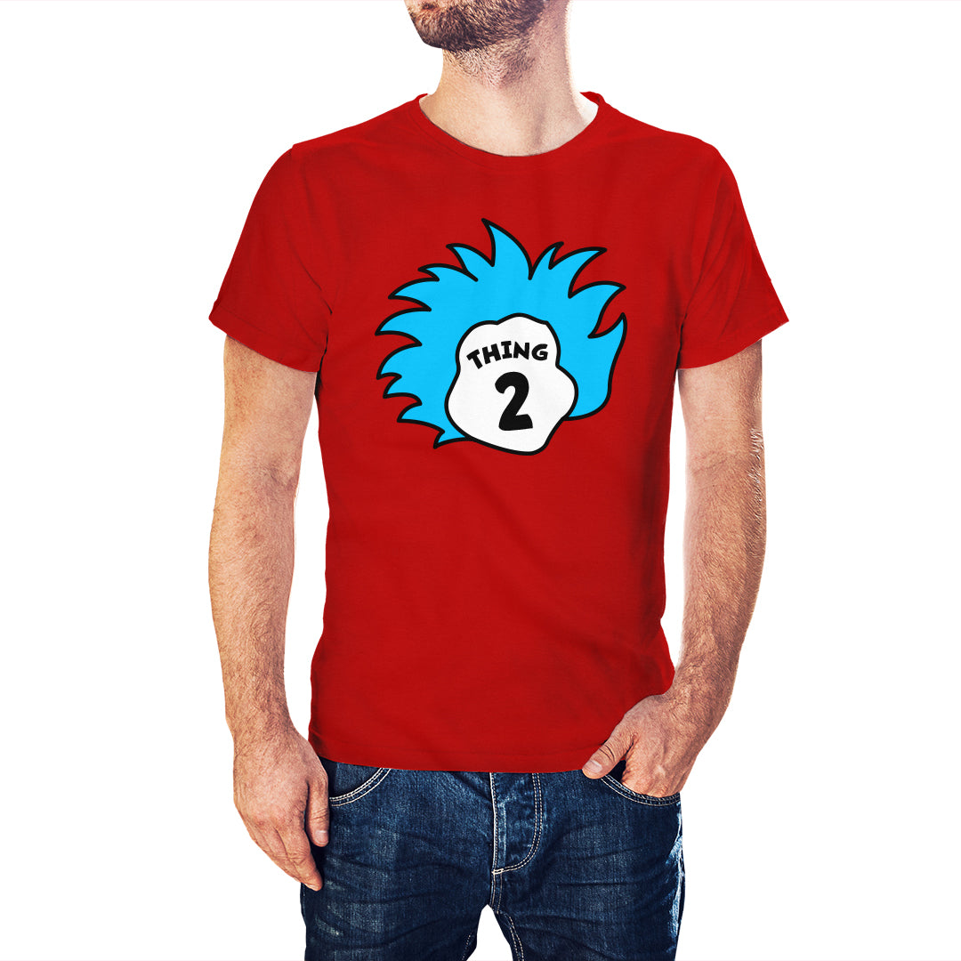 Thing 2 Blue Hair Dr Seuss The Cat in the Hat Adult World Book Day T-Shirt