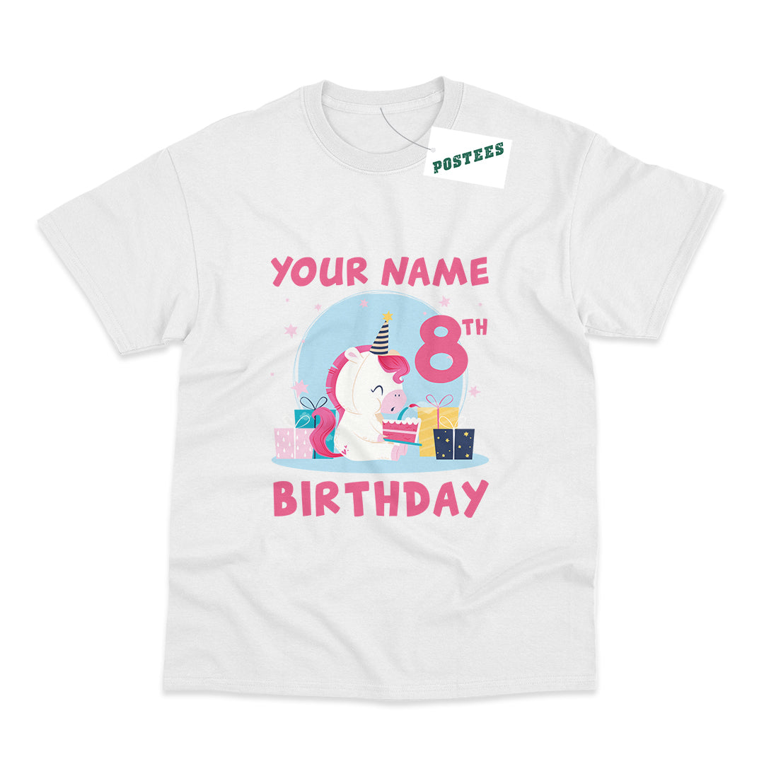 Unicorn Wearing A Party Hat Age and Name of Birthday Kid Adult & Kids T-Shirt