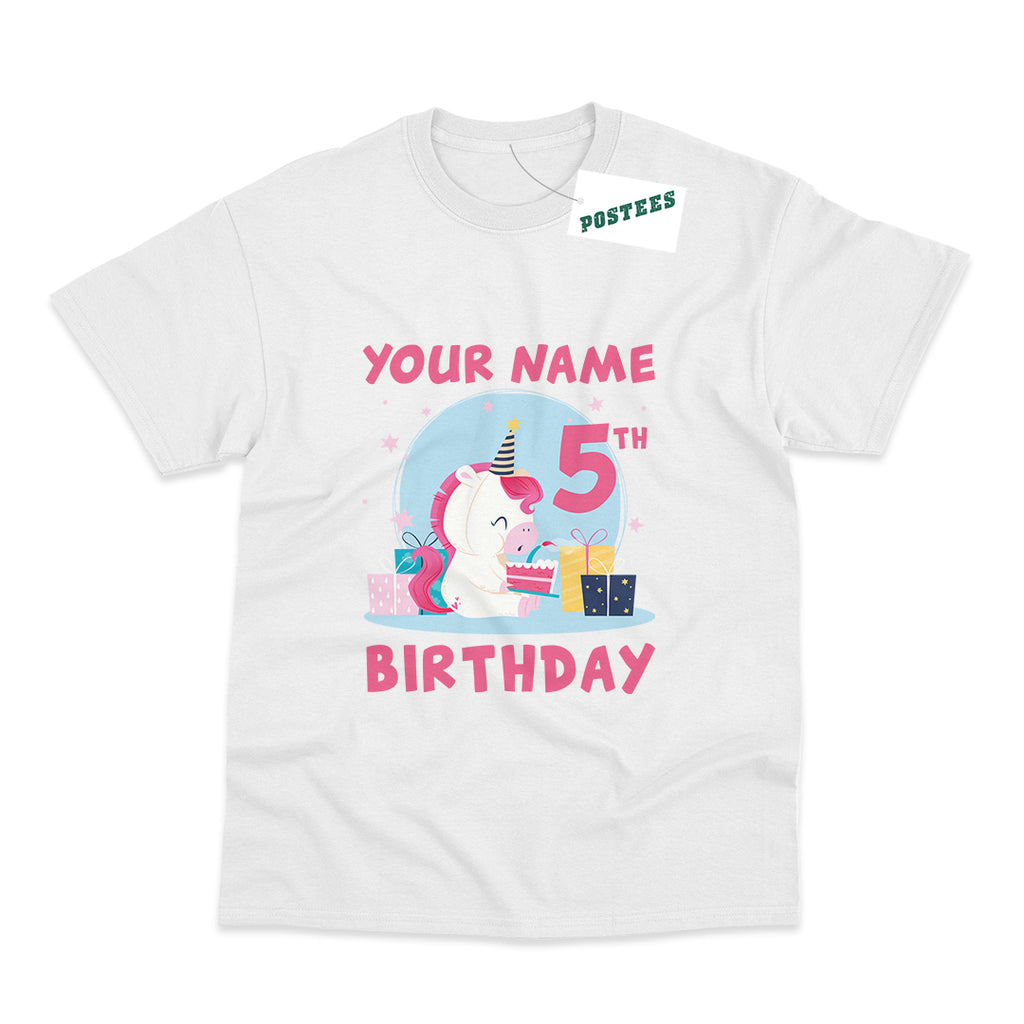 Unicorn Wearing A Party Hat Age and Name of Birthday Kid Adult & Kids T-Shirt