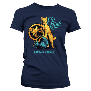 Official Captain Marvel Fly High Ladyfit T-Shirt - Postees
