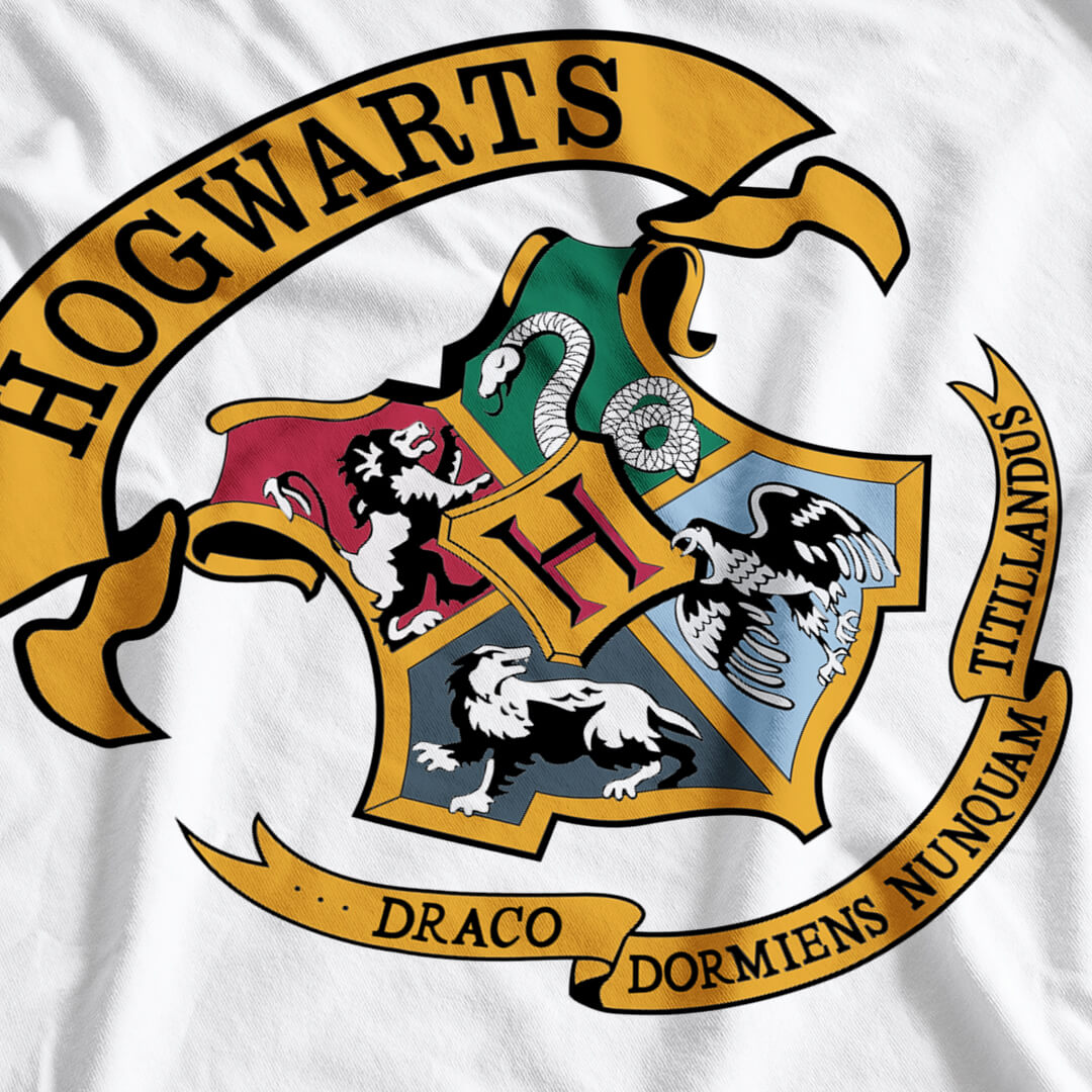 Harry Potter Inspired Hogwarts Multicolour School Crest Direct to Garment Printed Adult and Kids T Shirt