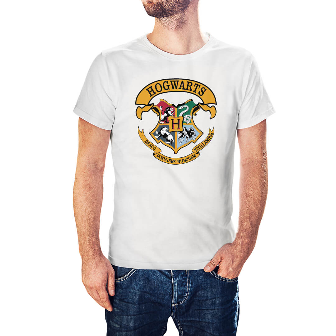 Harry Potter Inspired Hogwarts Multicolour School Crest Direct to Garment Printed Adult and Kids T Shirt