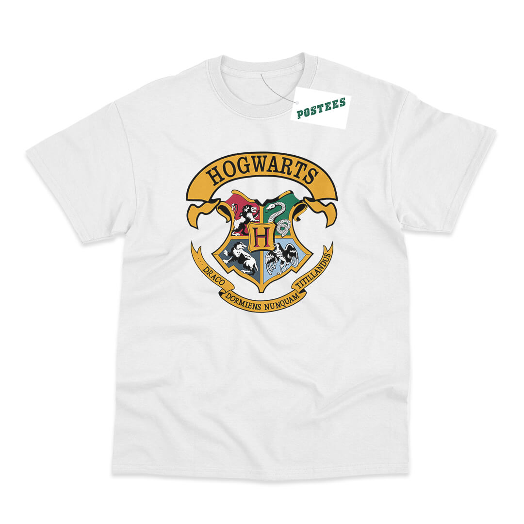 Harry Potter Inspired Hogwarts Multicolour School Crest Direct to Garment Printed Adult and Kids T Shirt