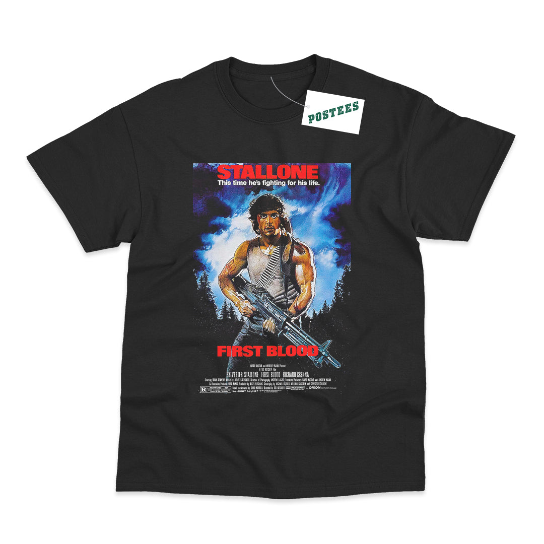 Rambo First Blood Movie Poster T Shirt Postees Rambo first blood movie poster t shirt postees